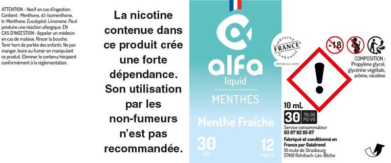 étiquette Menthe Fraîche Alfaliquid